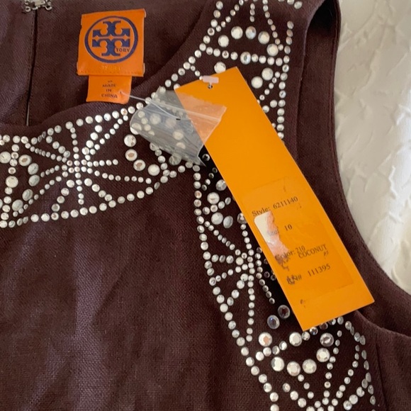 NWT TORY BURCH linen and crystal top STUNNING 10 design front and back shirt NEW - Picture 3 of 9